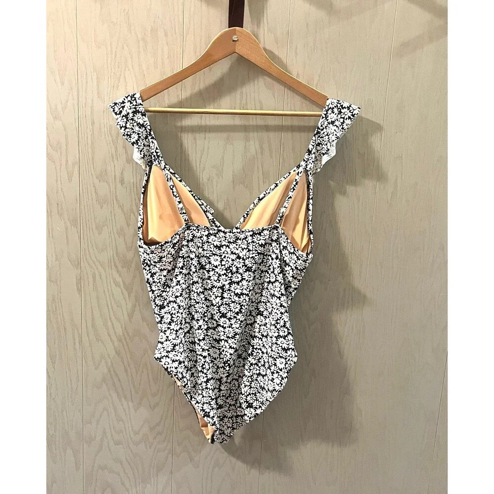 J.Crew Floral Siren Ruffle-shoulder V-neck one-piece swimsuit - Large